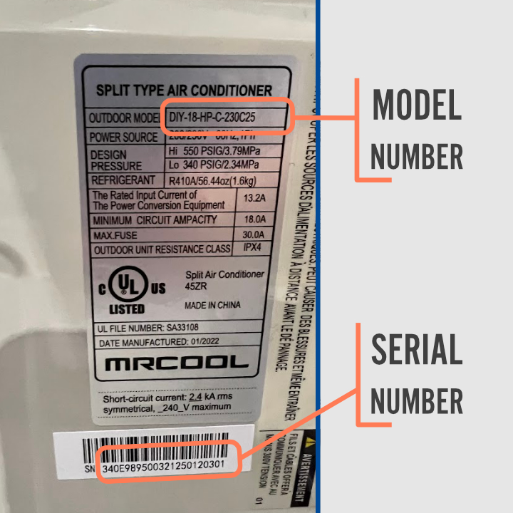 find the serial number and model number on your unit